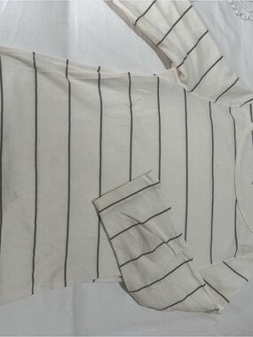 Three Dots Cream 3/4 Sleeve Shirt with greenish grey Stripes